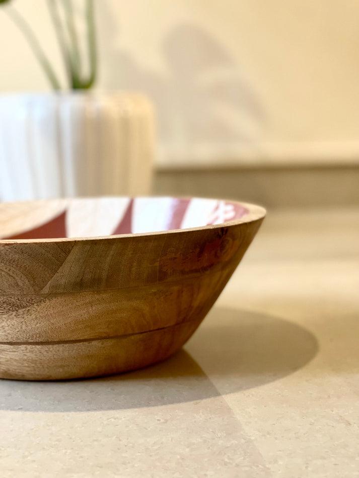 Enamel Coated Handcrafted Wooden Bowl For Living Room