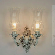 Traditional Swan Double Wall Lamp in Antique White with Fluted Glass Shades
