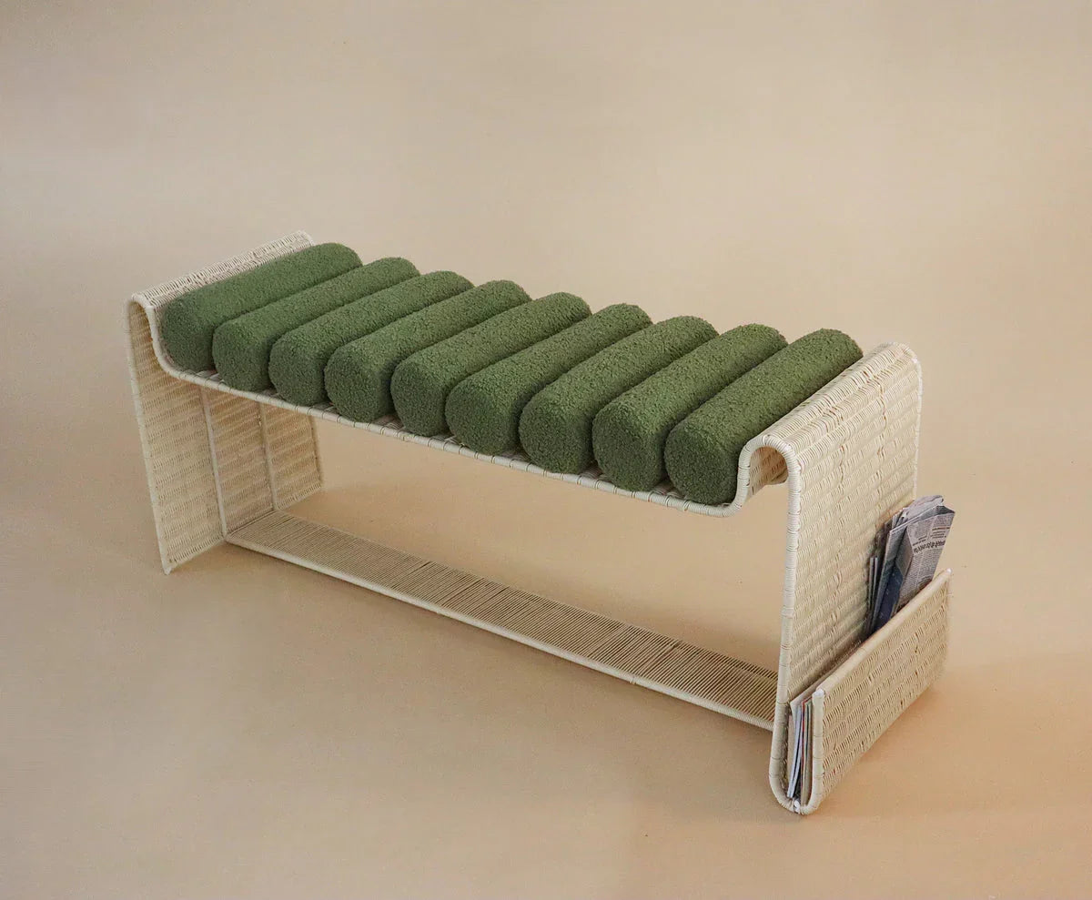 Spool Seating Bench with Storage Slot | Modern Upholstered Bench for Living Room & Bedroom