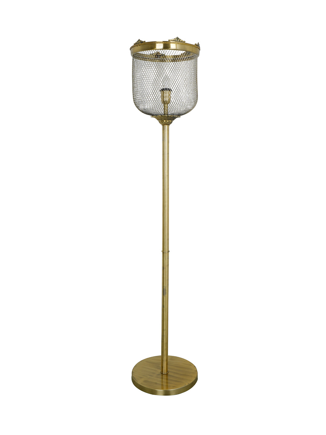 Gold 60 Inch Aluminium & Steel Wire Mesh Uplight Bell Jar Floor Lamp Light