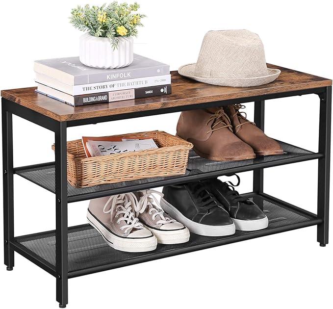 Multipurpose Bench cum Shoe Rack | Metal + Acacia Wood