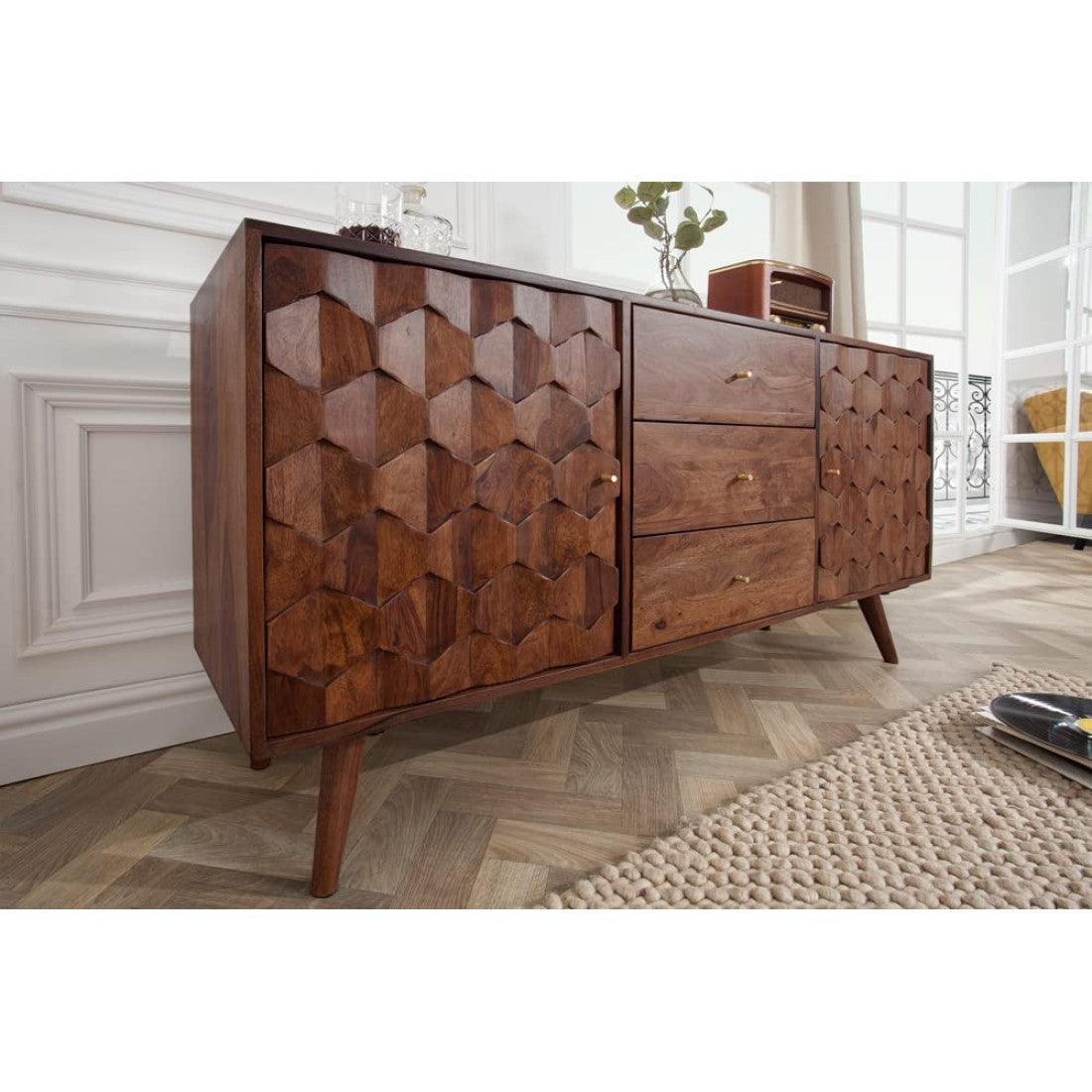 Sheesham Wood Geneva Sideboard With Three Drawer  (Honey Finish)