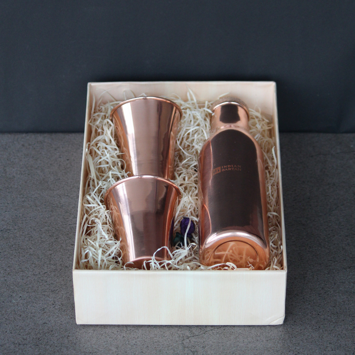 Glossy Rounded Copper Bottle Set & Tamba Glasses Set for Gifting