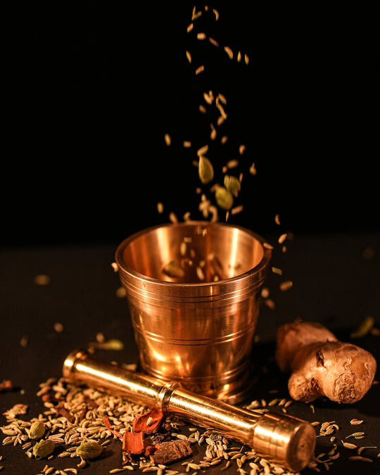 Brass Mortar & Pestle Set | Pital Okhli | Hand Smasher Khalbatta for Kitchen