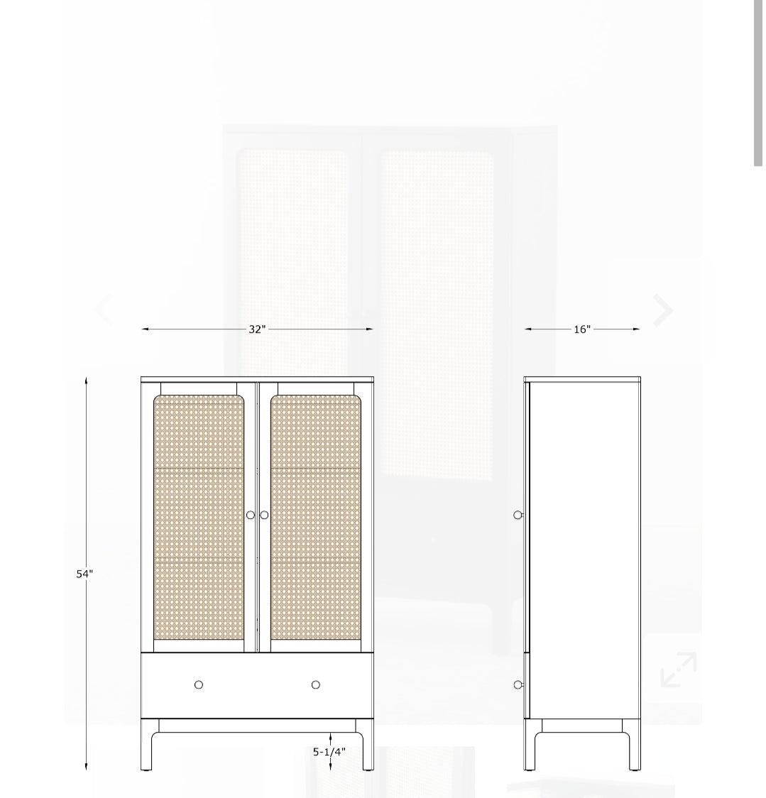 Fresco Solid Mango Wood Cane Cabinet Sideboard | Storage Unit Cupboard| Living Room Door Cabinet