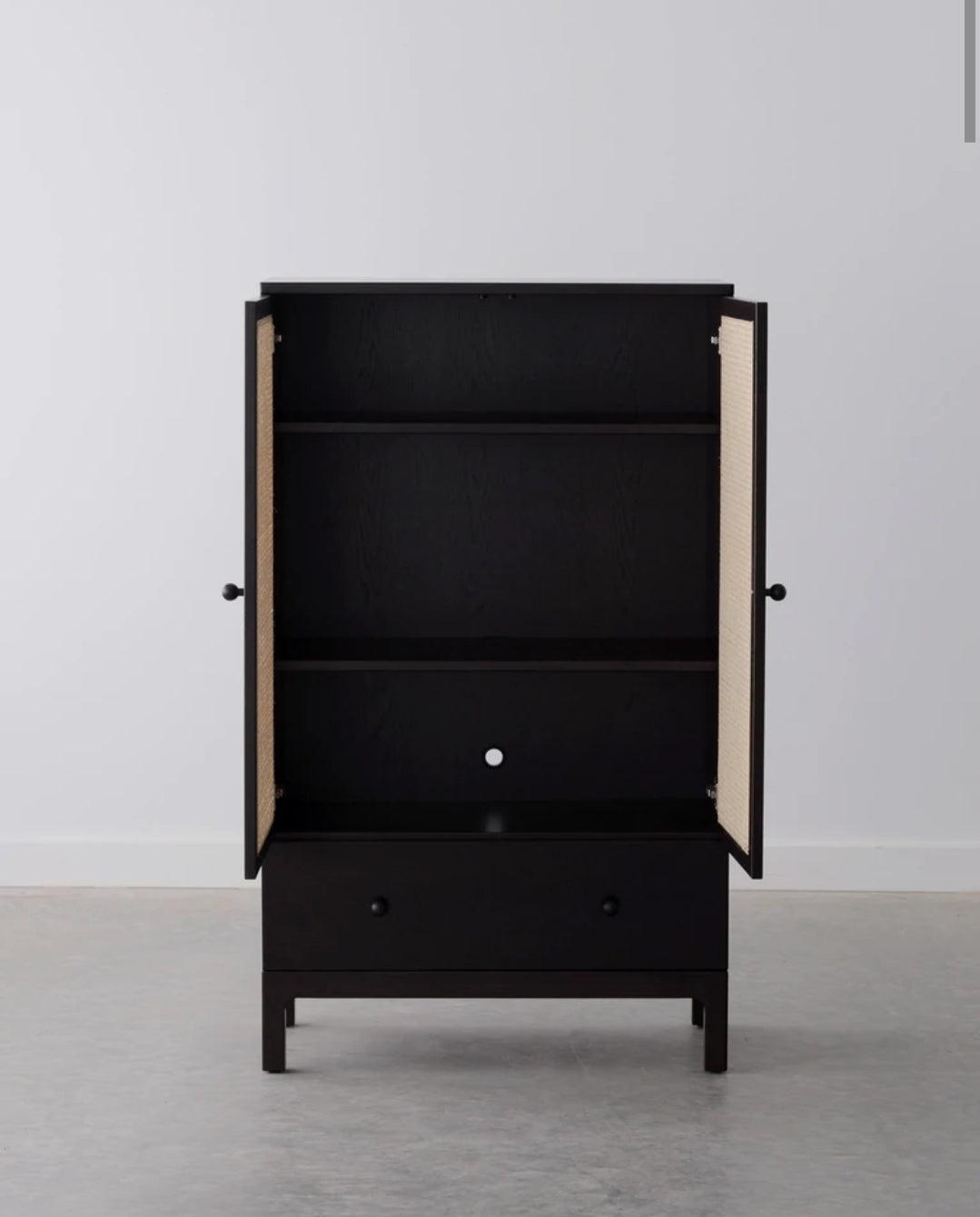 Fresco Solid Mango Wood Cane Cabinet Sideboard | Storage Unit Cupboard| Living Room Door Cabinet