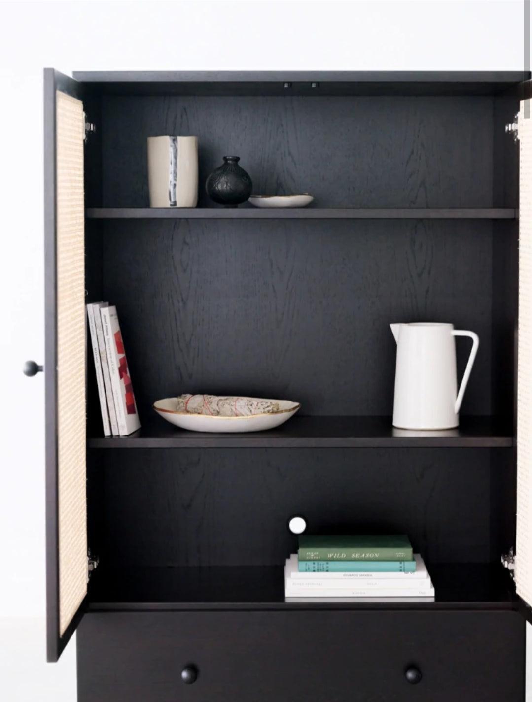 Fresco Solid Mango Wood Cane Cabinet Sideboard | Storage Unit Cupboard| Living Room Door Cabinet