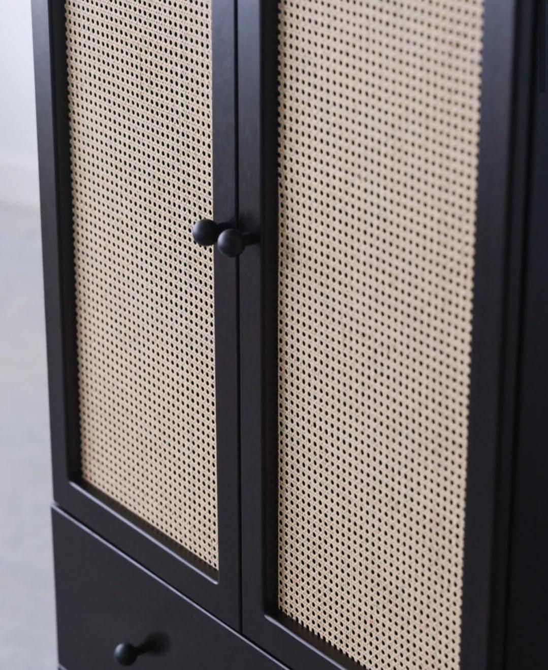 Fresco Solid Mango Wood Cane Cabinet Sideboard | Storage Unit Cupboard| Living Room Door Cabinet