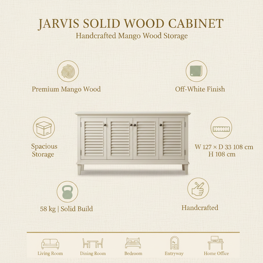 Jarvis Solid Wood Cabinet | Mango Wood Storage Cabinet & Wooden Cupboard for Living Room