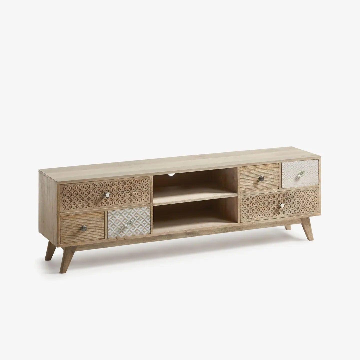 Jublee Carved Mango Wood TV Cabinet | Living Room TV Unit