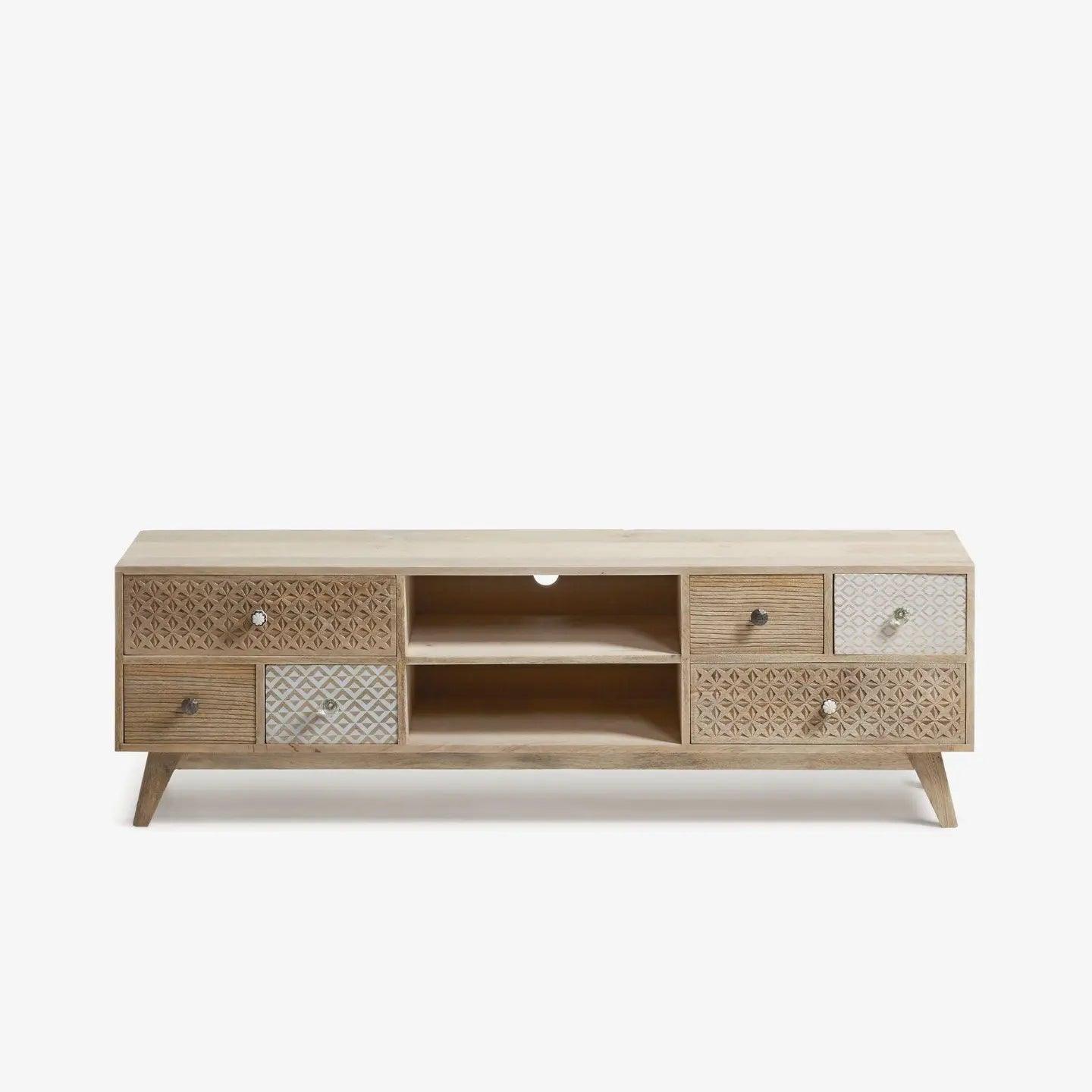 Jublee Carved Mango Wood TV Cabinet | Living Room TV Unit