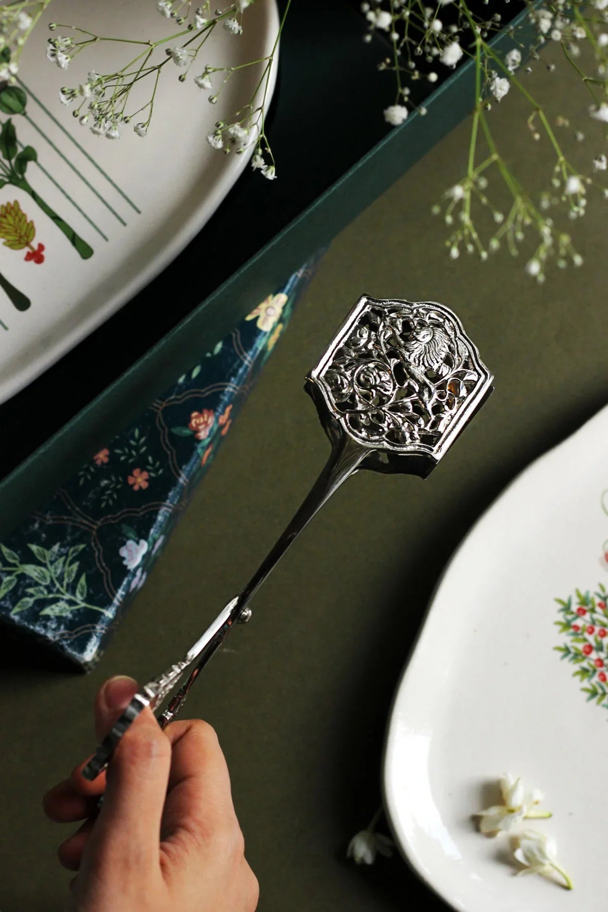 Bagh Platters with Tong Set of 2 | Serving Tongs & Stylish Platters
