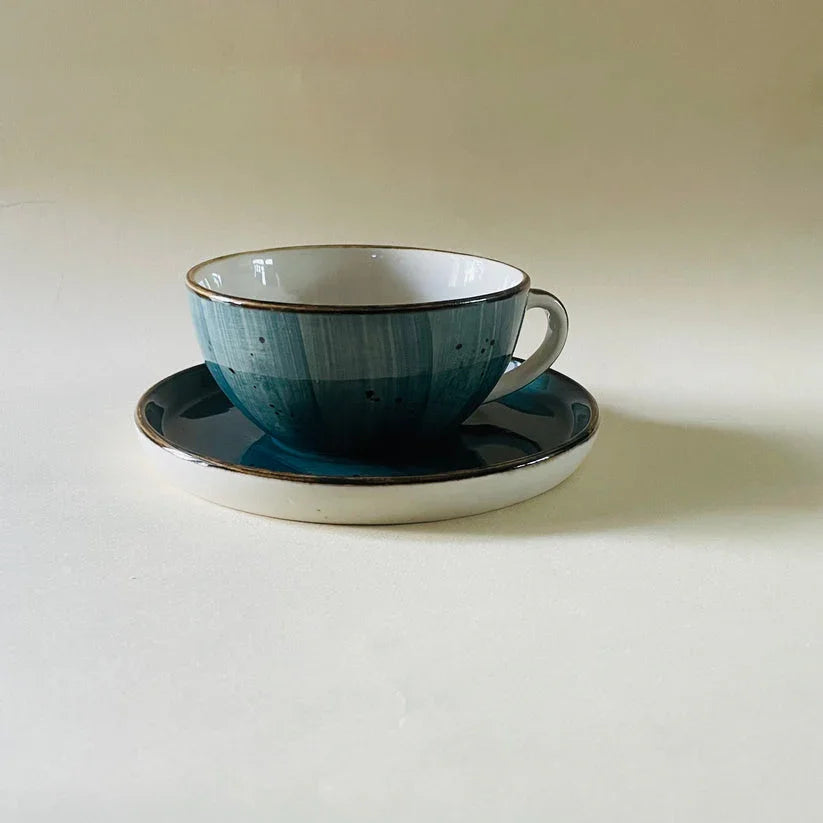 The Vendetta Latte Cups & Saucer ( Set of 2 ) | Green Design & White