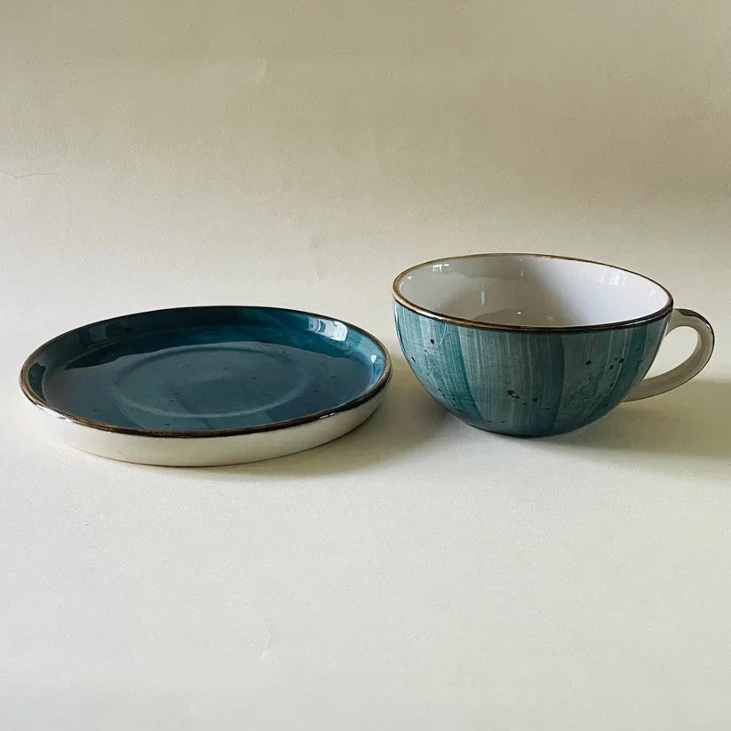 The Vendetta Latte Cups & Saucer ( Set of 2 ) | Green Design & White