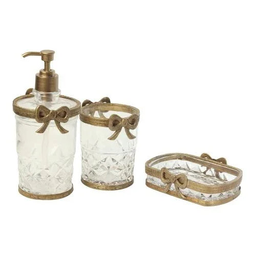 Antique Bow-Tied Glass Bathroom Gold Set