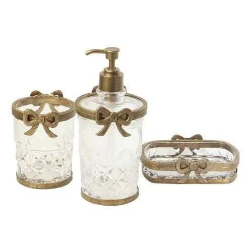Antique Bow-Tied Glass Bathroom Gold Set