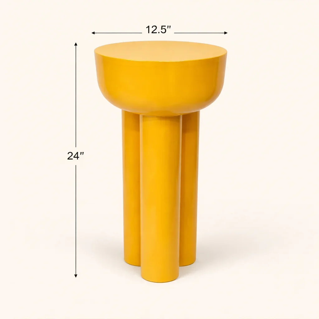Auric Halo Sunburst Yellow Iron Pedestal Table – Modern Round Side Table