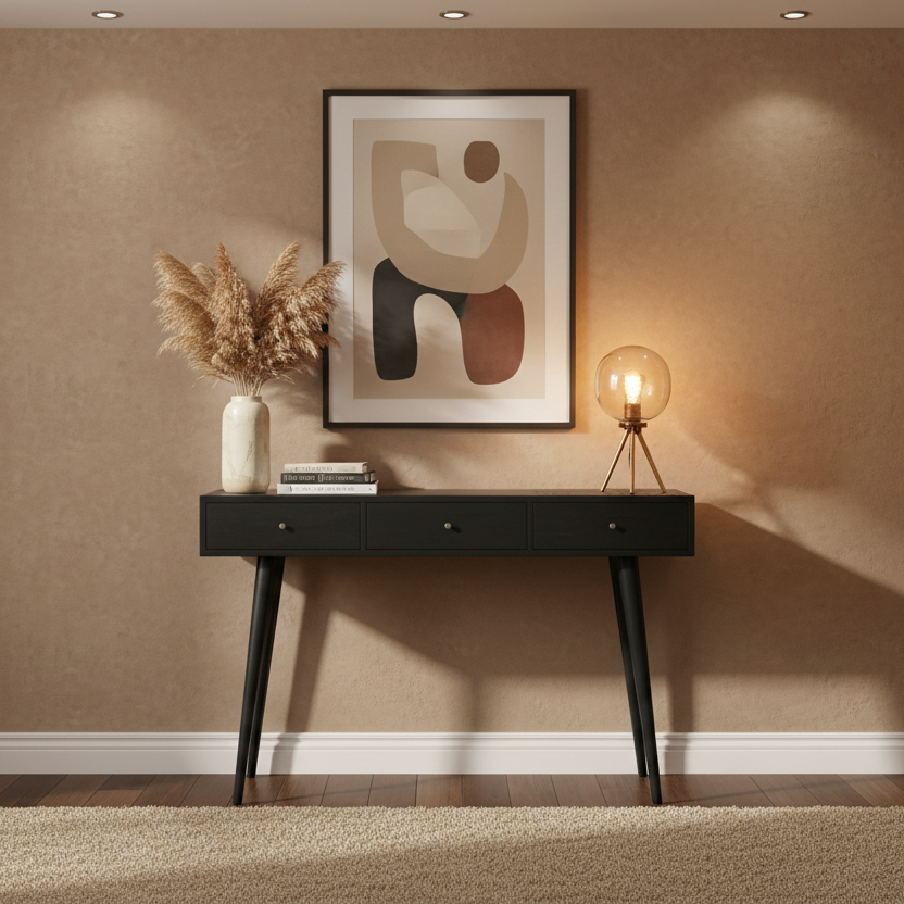 Ash Black 3 Drawer Console Table