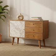 Acadia White Sideboard | Solid Mango Wood Cabinet for Storage with Drawers