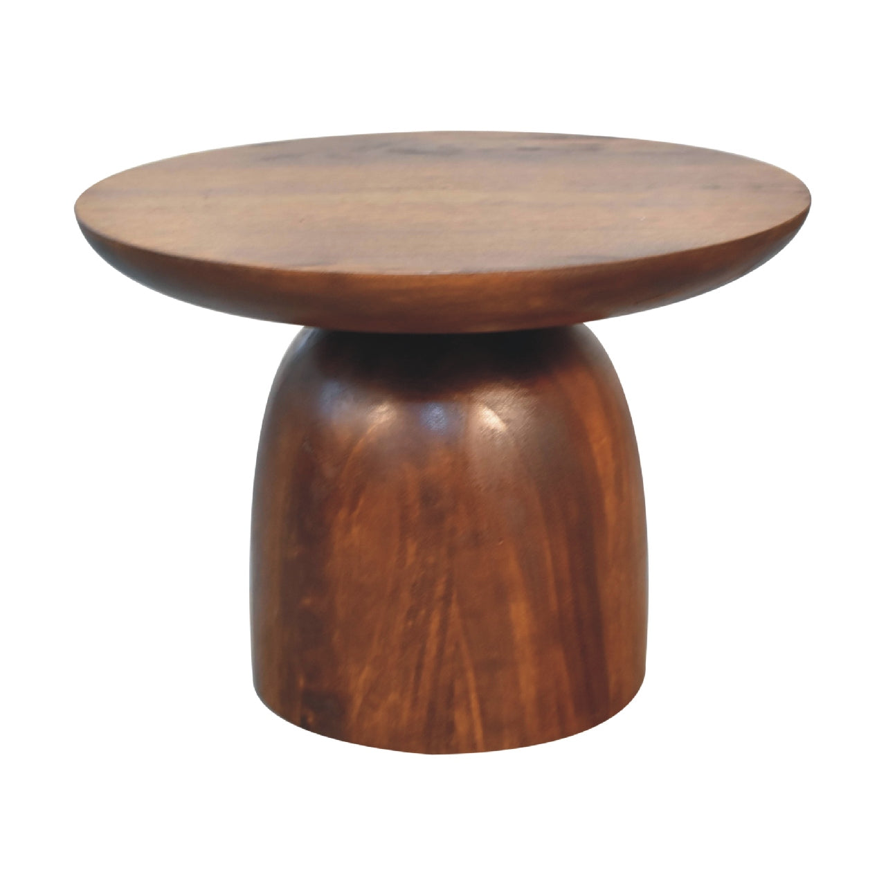 Chestnut Solid Mango Wood Side Table for Living Room & Bedroom | Rounded Wooden End Table
