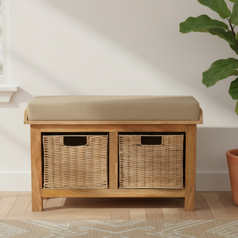 Rattan Basket Linen Bench
