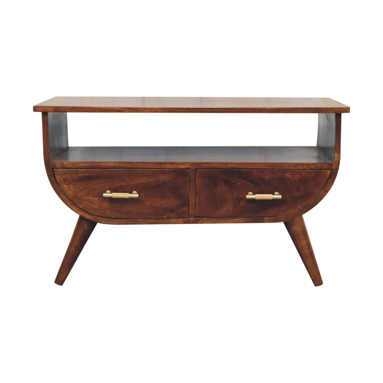 Solid Mango Wood Coffee Table with Shelf | Chestnut Finish Small Tea Table for Living Room