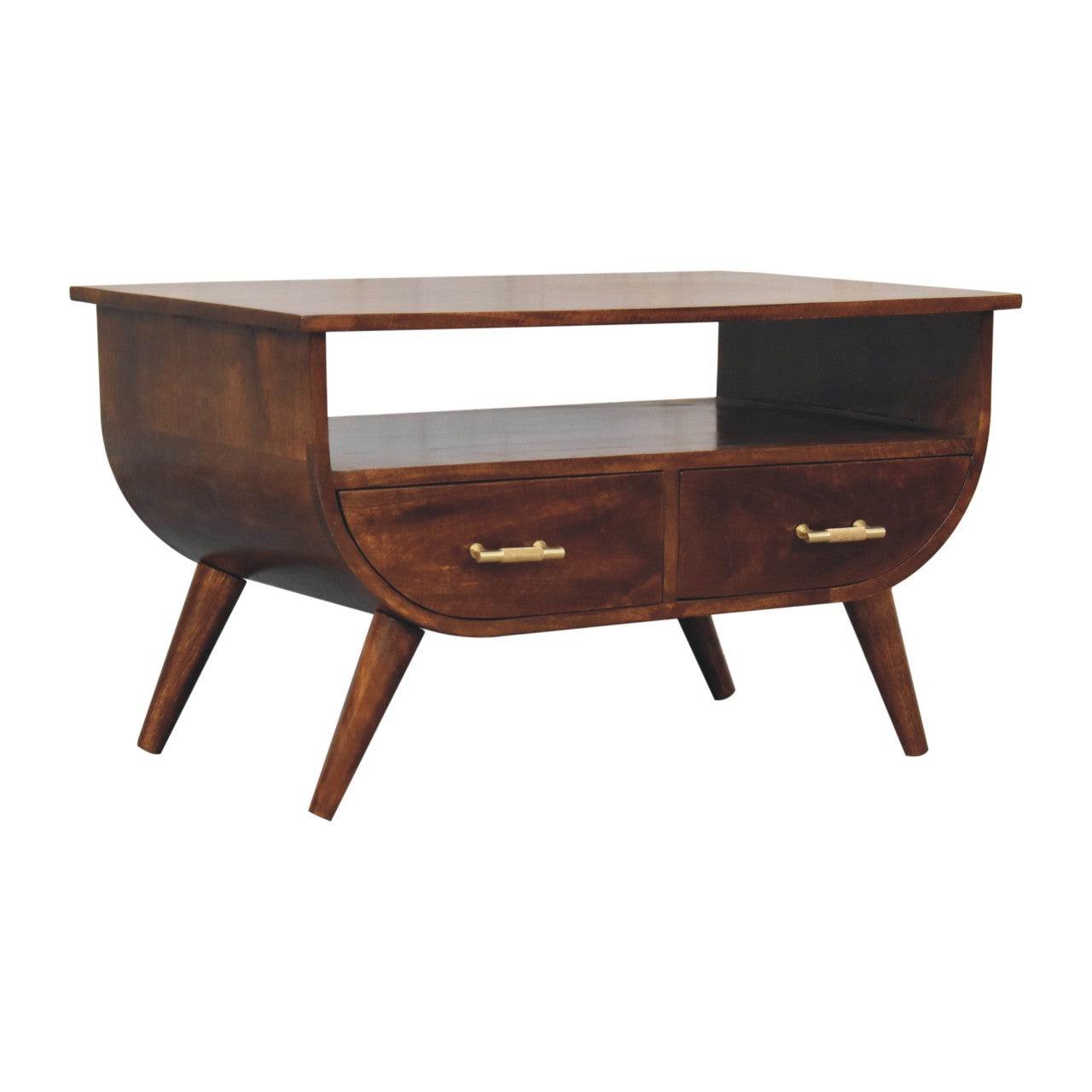 Solid Mango Wood Coffee Table with Shelf | Chestnut Finish Small Tea Table for Living Room