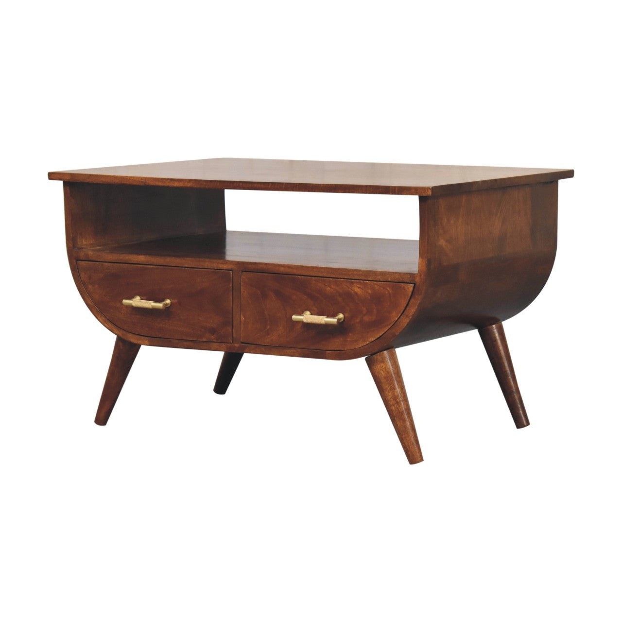Solid Mango Wood Coffee Table with Shelf | Chestnut Finish Small Tea Table for Living Room