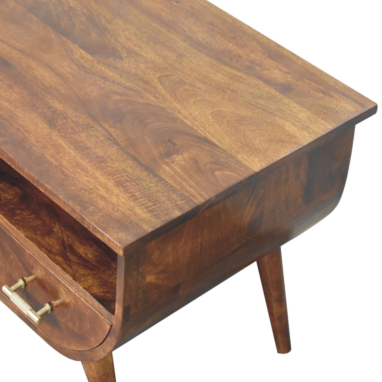 Solid Mango Wood Coffee Table with Shelf | Chestnut Finish Small Tea Table for Living Room
