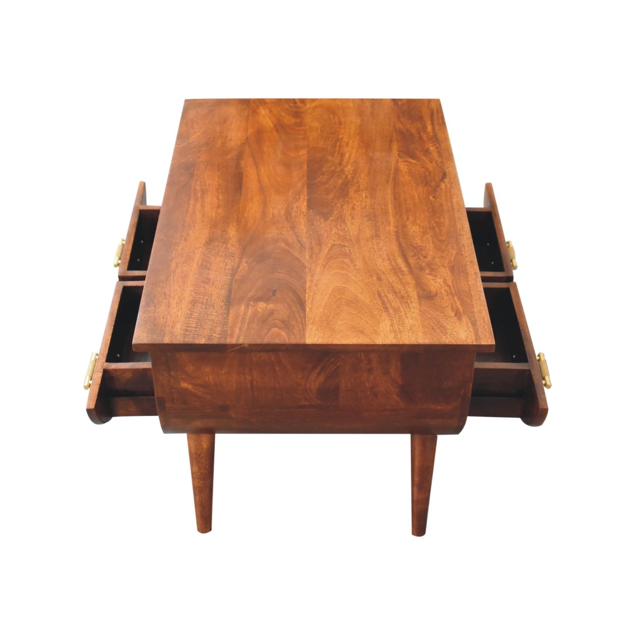 Solid Mango Wood Coffee Table with Shelf | Chestnut Finish Small Tea Table for Living Room