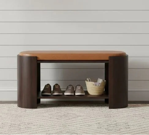 Solid Mango Wood Shoe Bench | Wooden Shoe Rack Bench with Storage for Entryway, Hallway & Living Room
