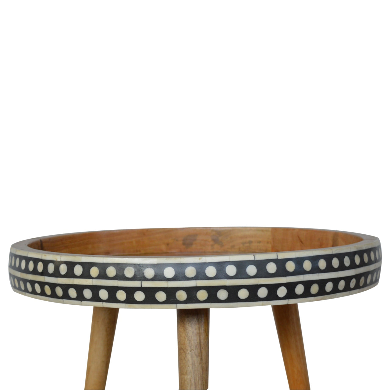 Nordic Mango Wood End Table with Bone Inlay | Solid Wood Tripod Side Table