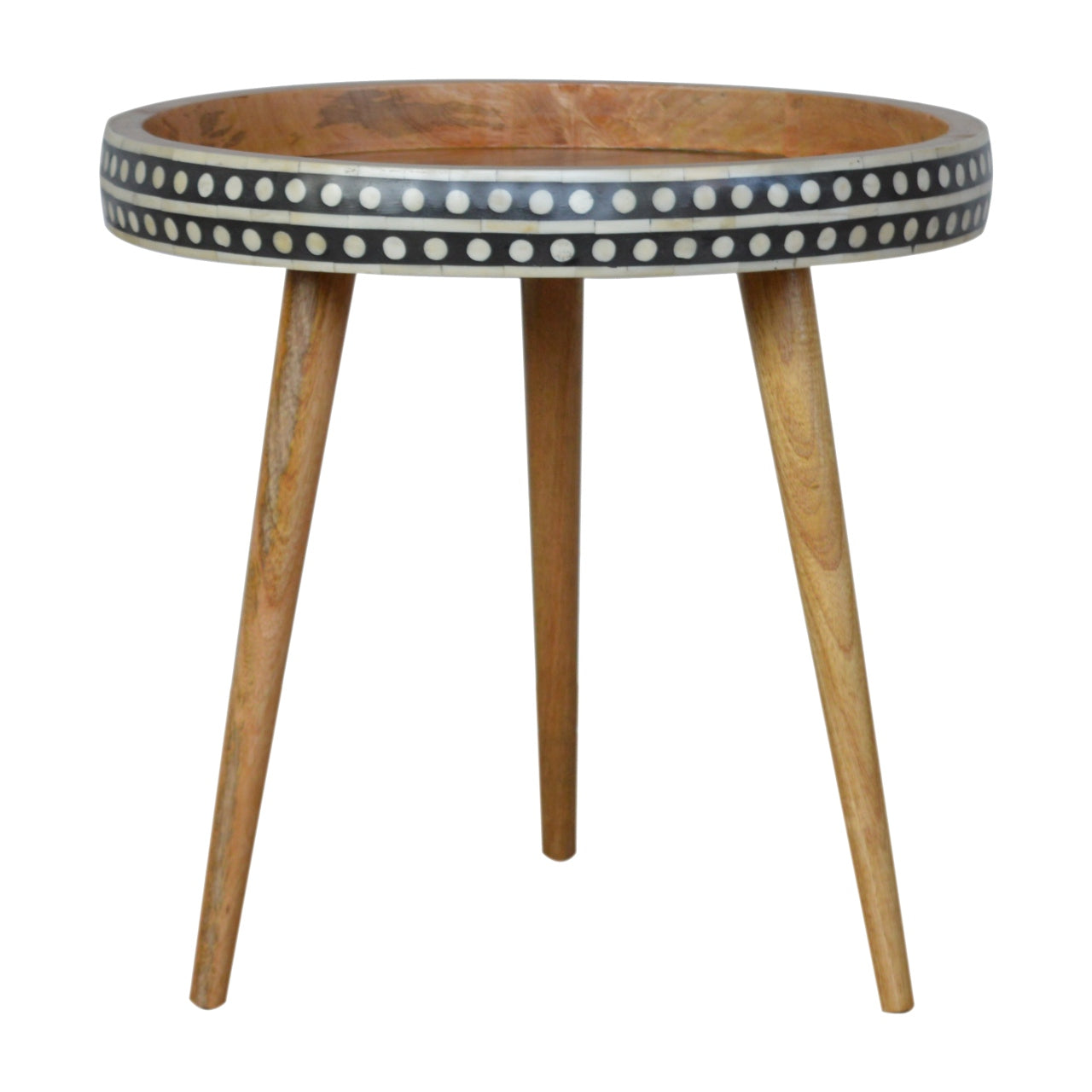 Nordic Mango Wood End Table with Bone Inlay | Solid Wood Tripod Side Table
