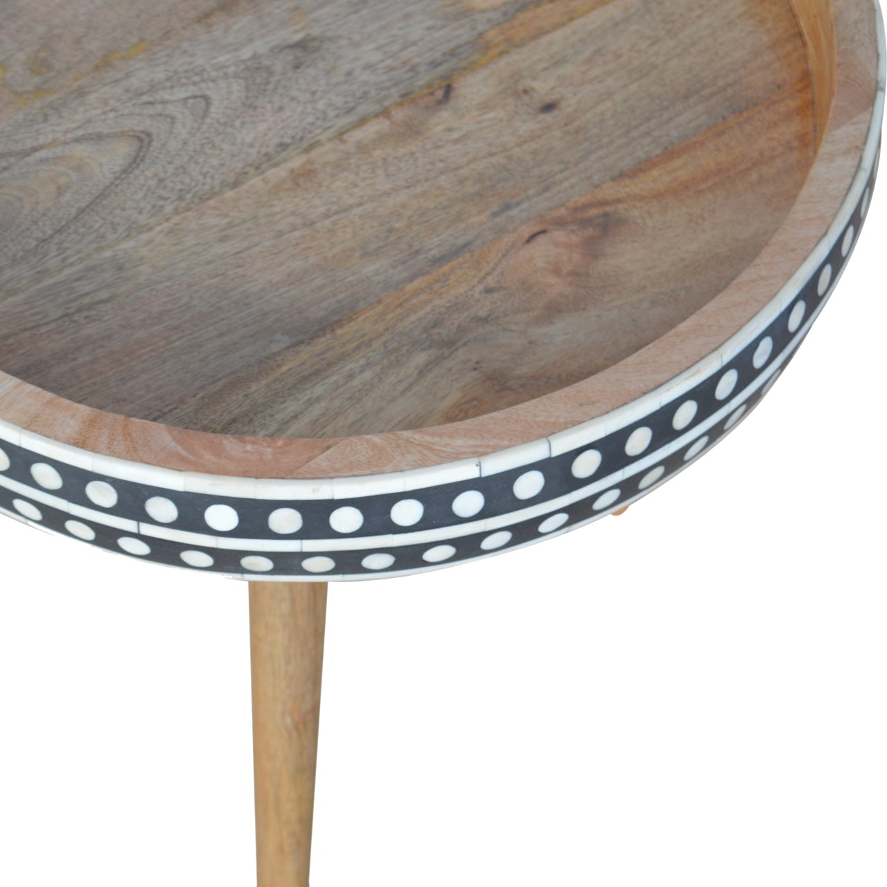 Nordic Mango Wood End Table with Bone Inlay | Solid Wood Tripod Side Table