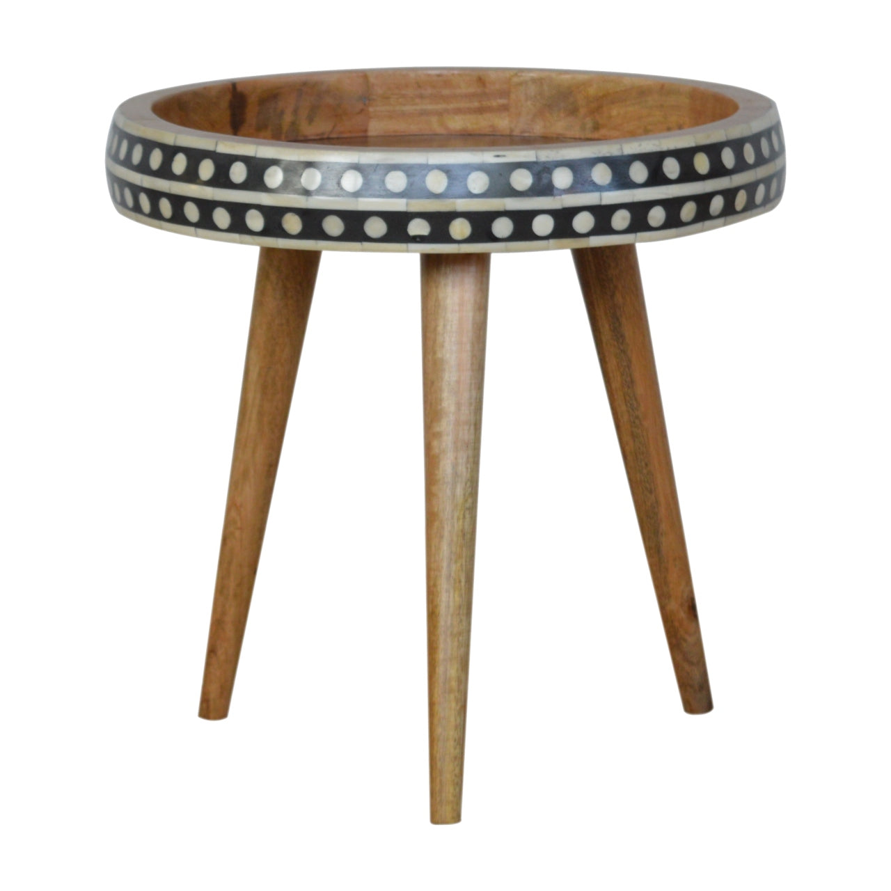 Nordic Mango Wood End Table with Bone Inlay | Solid Wood Tripod Side Table