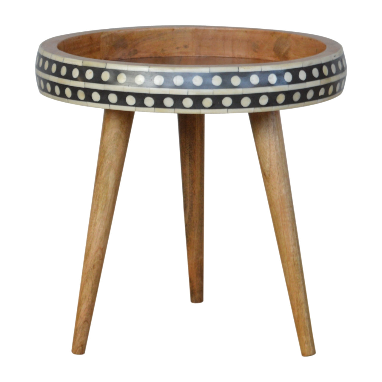 Nordic Mango Wood End Table with Bone Inlay | Solid Wood Tripod Side Table