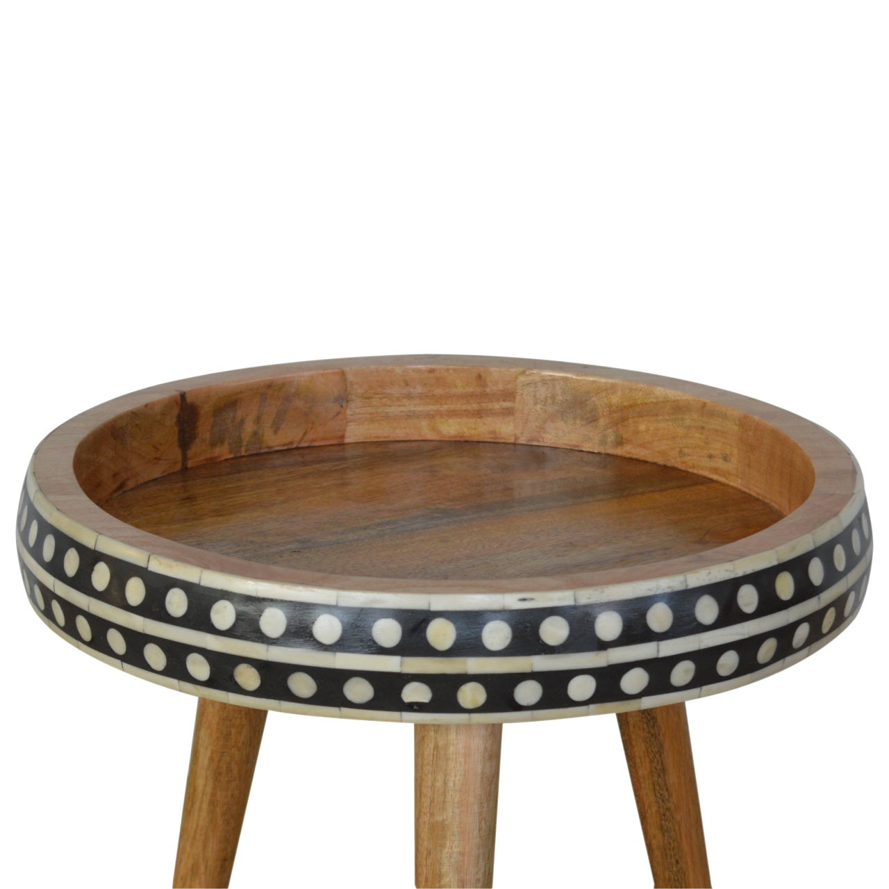 Nordic Mango Wood End Table with Bone Inlay | Solid Wood Tripod Side Table