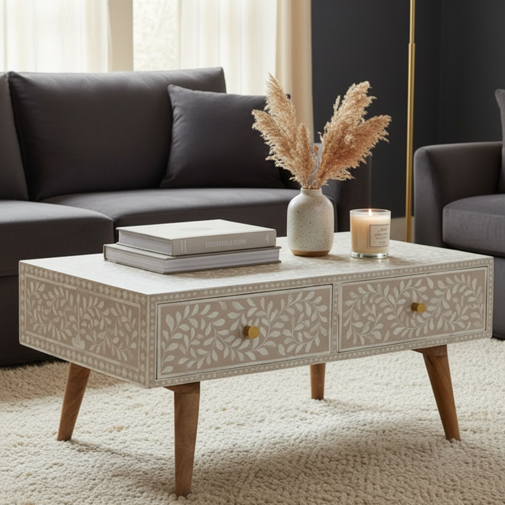 Taupe Floral Bone Coffee Table