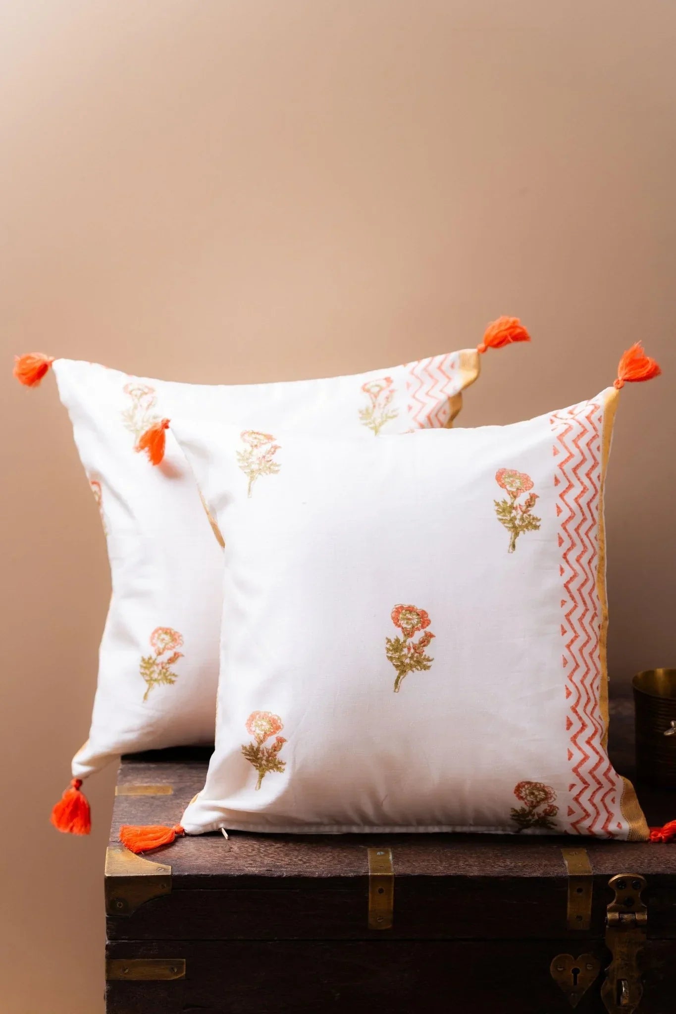 Whispers of Chanderi Collection - Floral Elegance Chanderi Silk Cushion Covers