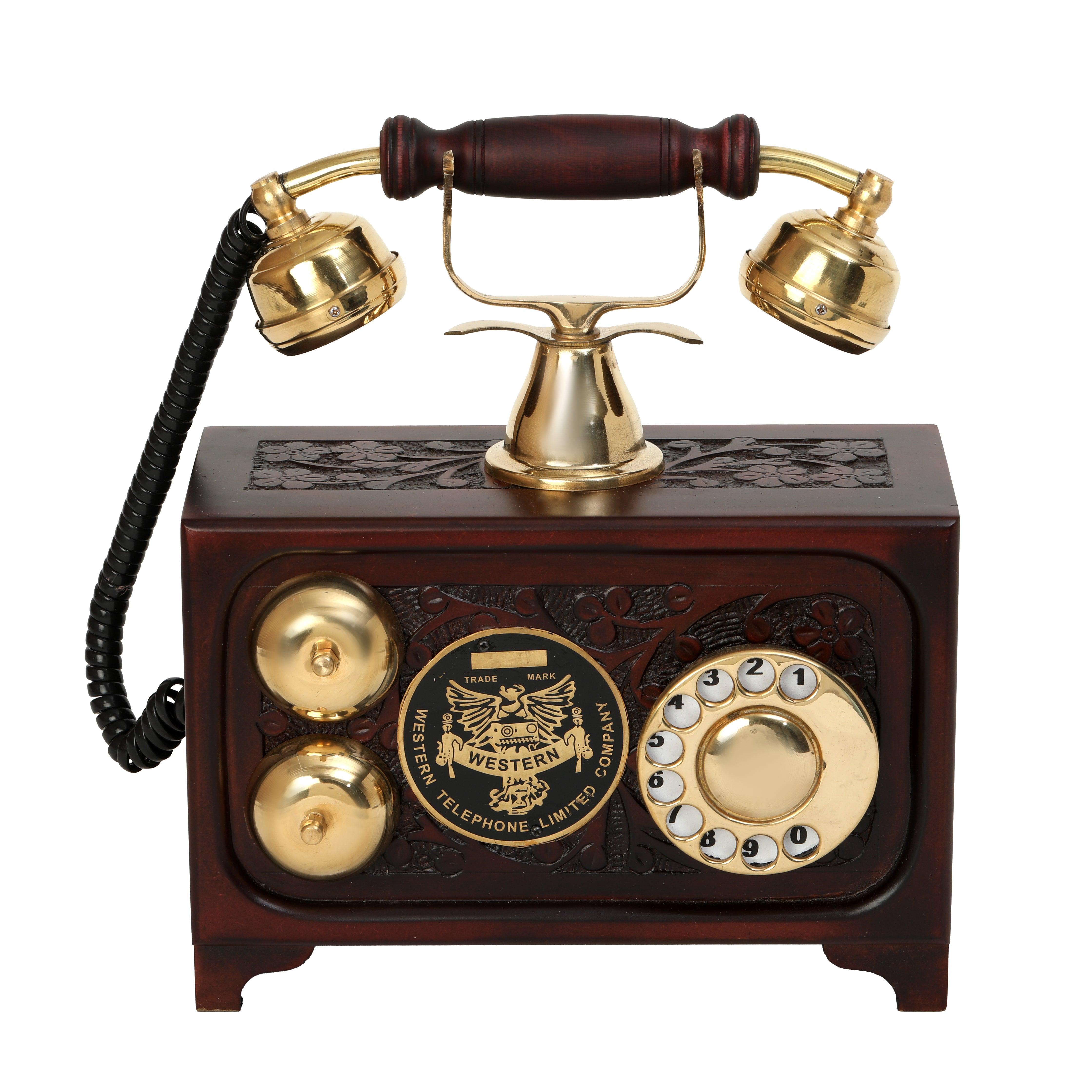 Decorative Maharaja Antique Telephone - Brass and Wood Replica