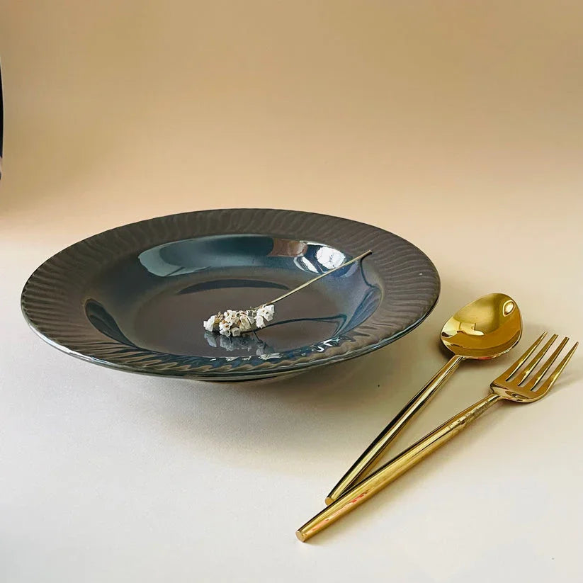 Deep Green Ceramic Pasta Plate | Elegant Dinnerware for Pasta, Salad | Snack Serving Plate