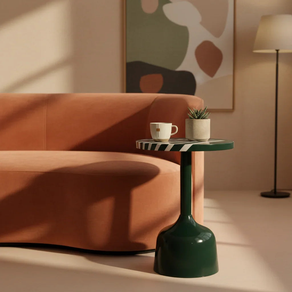 Deep Verde Side Table | Green Metal Pedestal Accent Table for Living Room