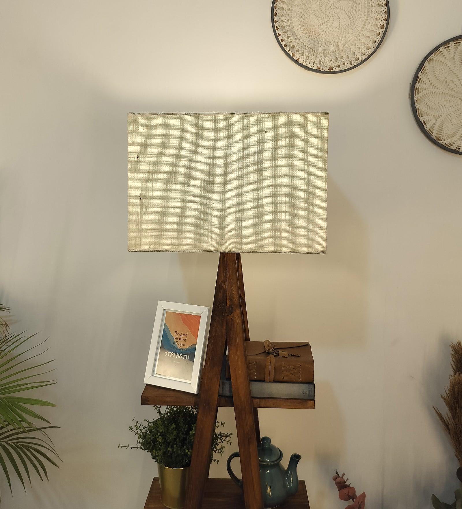 Louise Wooden Floor Lamp with Brown Base and Jute Fabric Lampshade