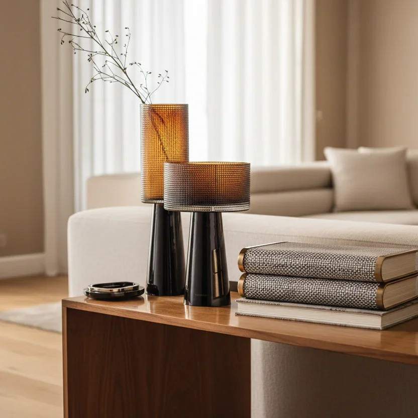 Ebony Stout Glass Flower Vase | Dark Brown Decorative Vase for Flowers | Decorative Flower Pot