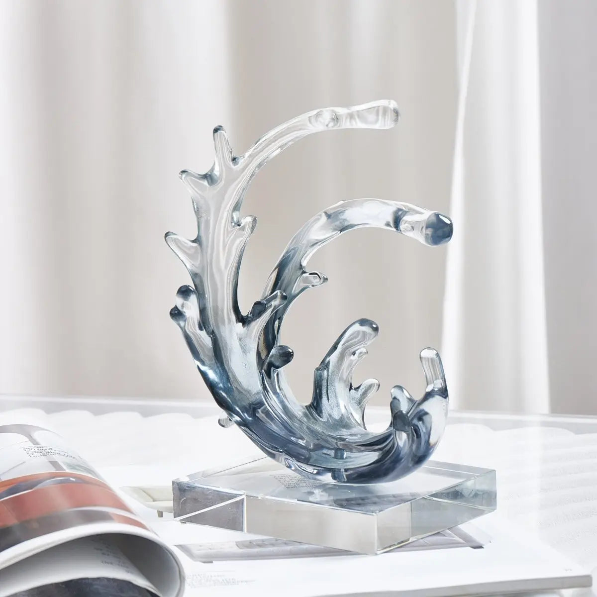 Designer Water Splashing Sculpture | Modern Crystal & Resin Luxury Home Decor Item