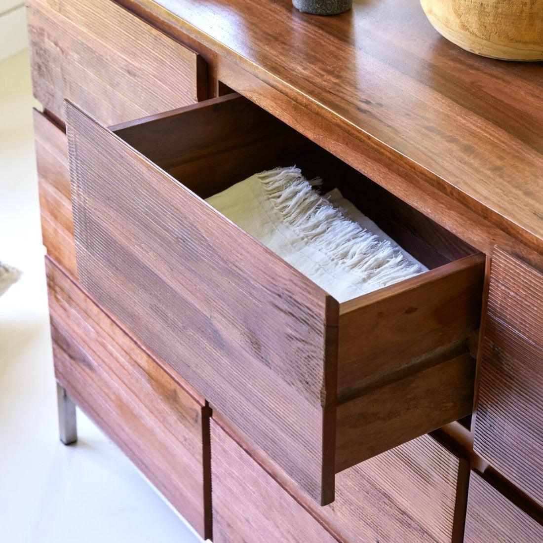 Quasar Large Sideboard With Metal Legs Strip Design Honey Finish Size - Large