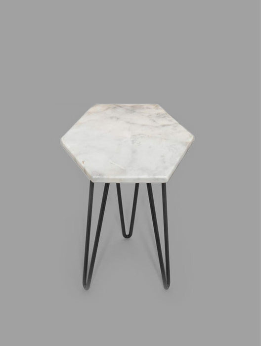 Hexagonal Marble-Top Plant Stand