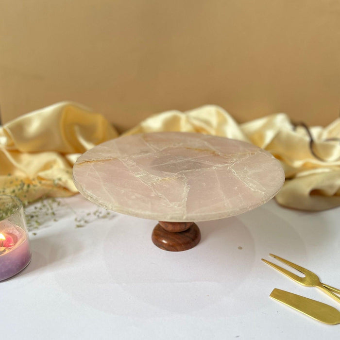 Rose Quartz Cake Stand with Metal Stand & Pastry Stand Tray for Dessert serving