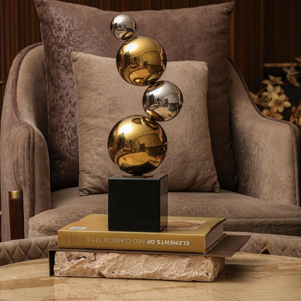Geometric Decorative Spheres | Modern Marble & Stainless Steel Designer Accent | Premium Showpiece for Home Decor