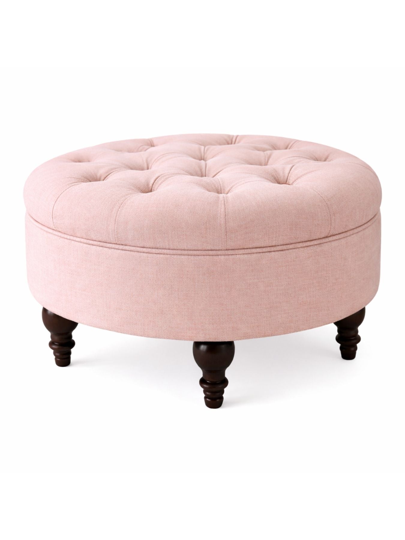 Classic Round Floral Ottoman – Soft Tufted Seat with Sagwan Wooden Base